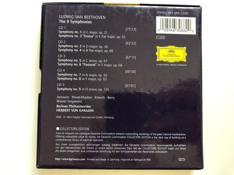 Beethoven: The 9 Symphonies / Berliner Philharmoniker, Herbert von Karajan / Collectors Edition / The Colour Of Classics / Deutsche Grammophon 5x Audio CD Stereo, Box Set / 463 088-2