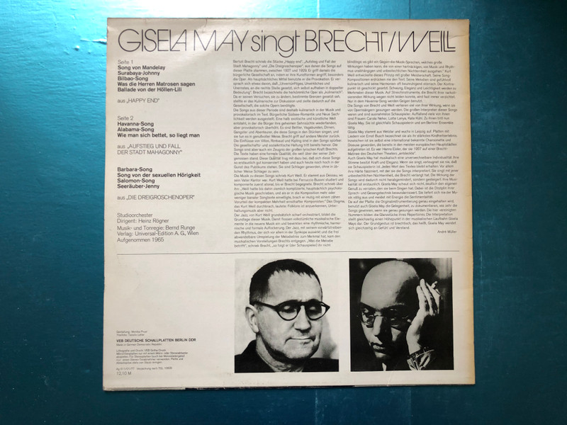Gisela May – Singt Brecht Weill / ETERNA LP 1977 Stereo / 8 25 427