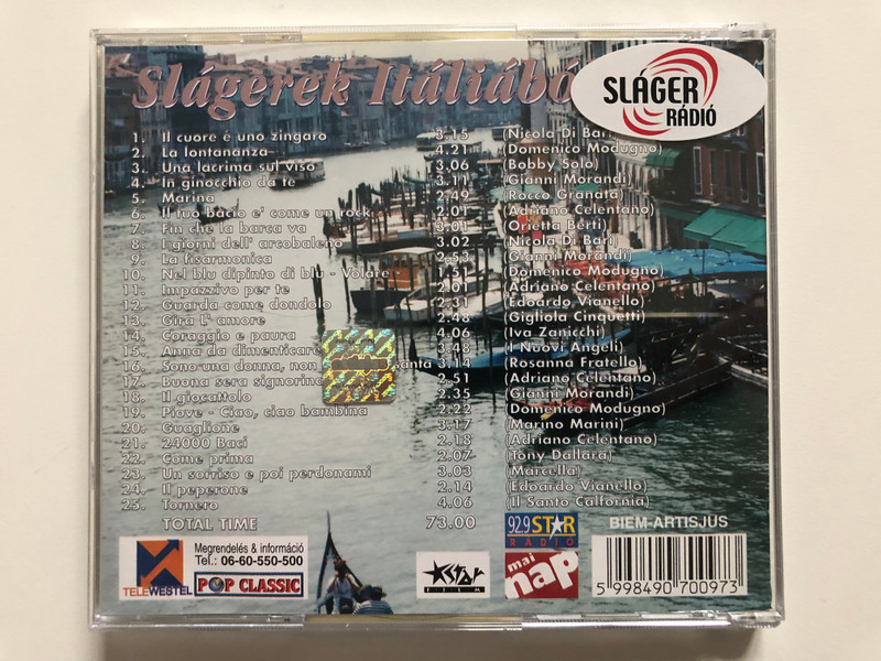 Slágerek Itáliából I. / Italian Hit Songs / Total Time: 73.00 / Pop Classic / Euroton Audio CD / EUCD-0097