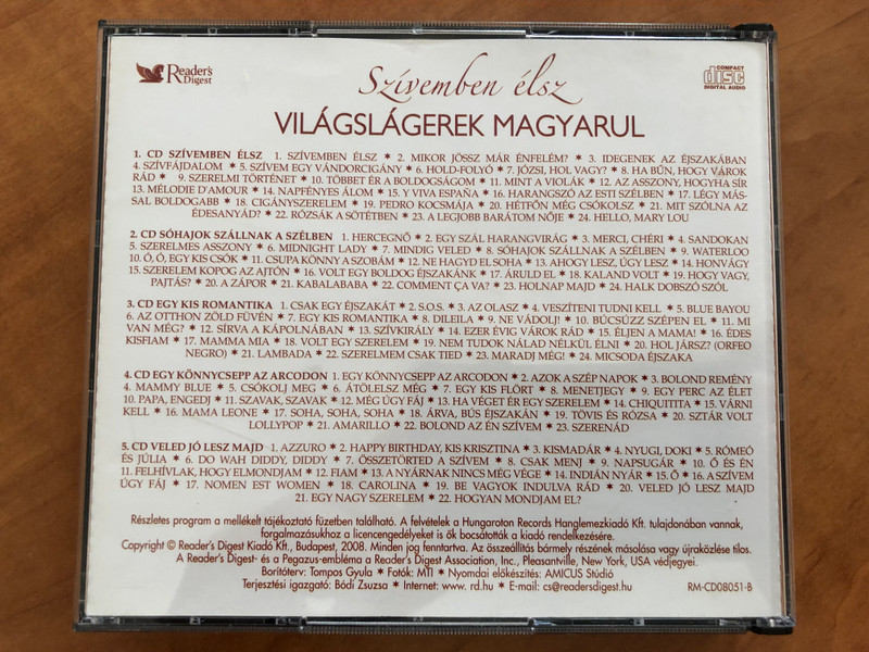 Szívemben Élsz - Világslágerek Magyarul 117 dal / 117 World famous hits in Hungarian / Reader's Digest 5x Audio CD 2008 / RM-CD08051-F