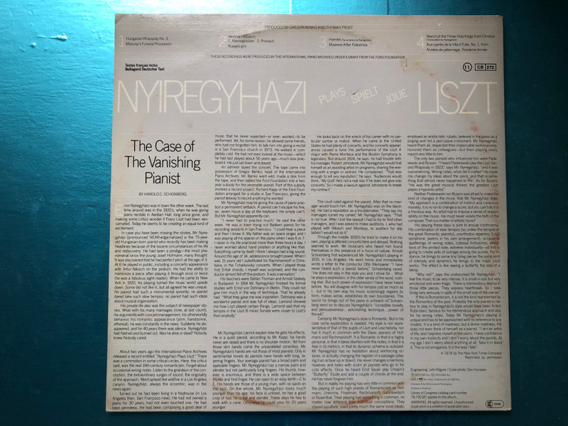 All-Liszt Program - Nyiregyházi / Master Works / CBS Masterworks 2x LP / 79 219