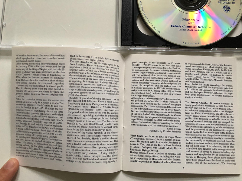 Ignace Pleyel - Complete String Concertos Vol. 1 - The Cello Concertos (complete) / Peter Szabo - cello & conductor / Erdody Chamber Orchestra, Zsolt Szefcsik - leader / Hungaroton Classic 2x Audio CD 2002 Stereo / HCD 32067-68