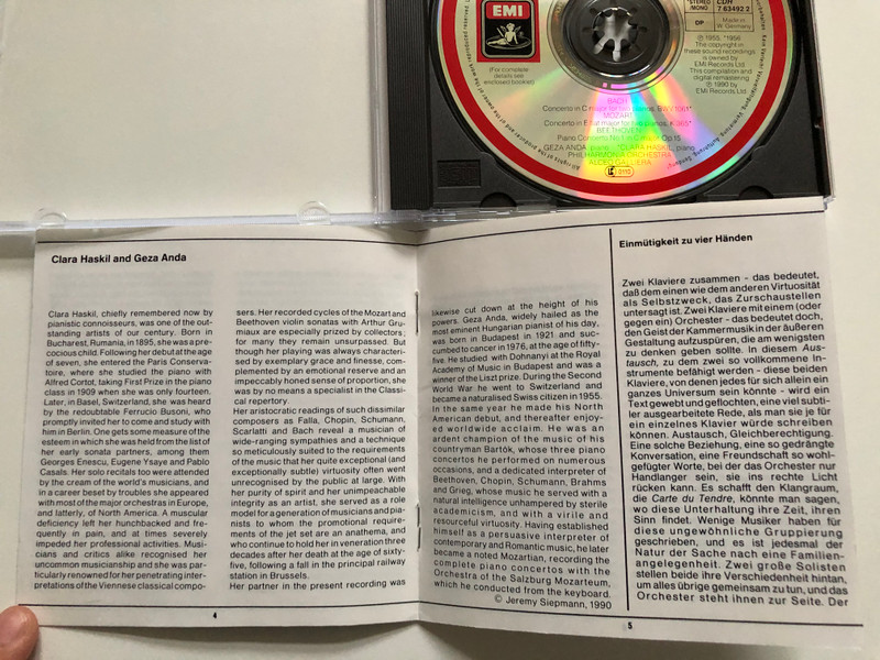 Bach, Mozart: Concertos for 2 pianos / Beethoven: Piano Concerto No. 1 in C major / Clara Haskil, Geza Anda, Philharmonia Orchestra, Alceo Galliera / EMI Audio CD 1990 Stereo, Mono / CDH 7 63492 2