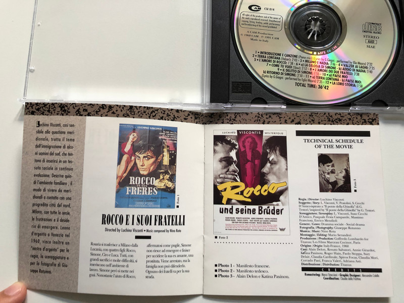 Rocco E I Suoi Fratelli / Directed by Luchino Visconti, Music composed by Nino Rota / Cam's Soundtrack Encyclopedia / CAM Audio CD 1991 Stereo / CSE 014