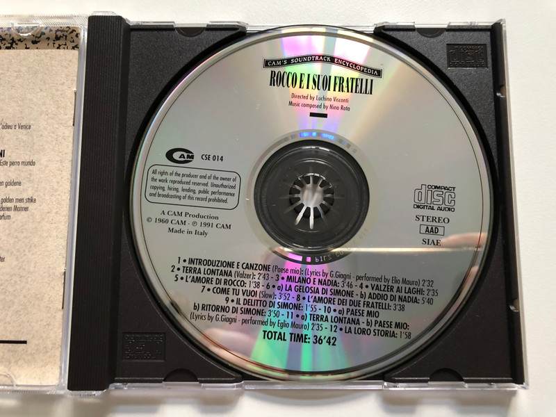 Rocco E I Suoi Fratelli / Directed by Luchino Visconti, Music composed by Nino Rota / Cam's Soundtrack Encyclopedia / CAM Audio CD 1991 Stereo / CSE 014