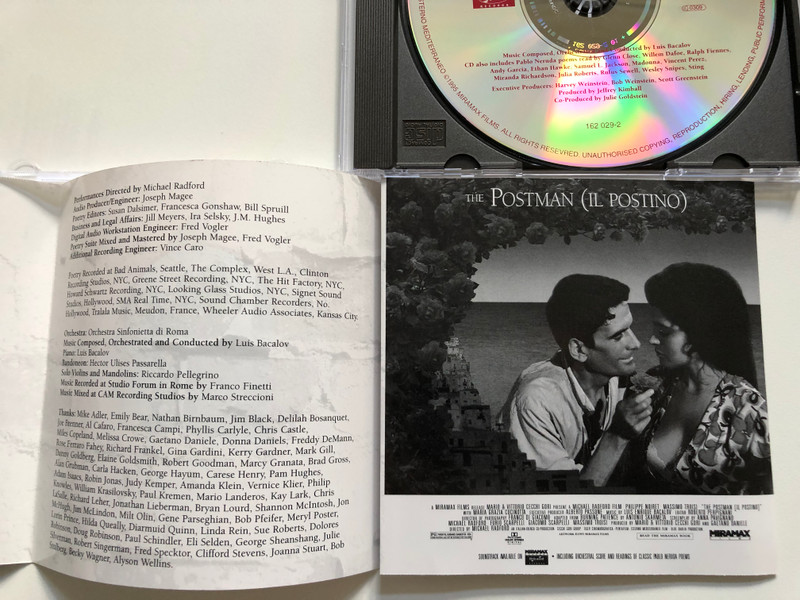 The Postman = Il Postino (Music From The Miramax Motion Picture Soundtrack) / Music composed, orchestrated and conducted by Luis Bacalov / Miramax Records Audio CD 1994 / 162 026-2