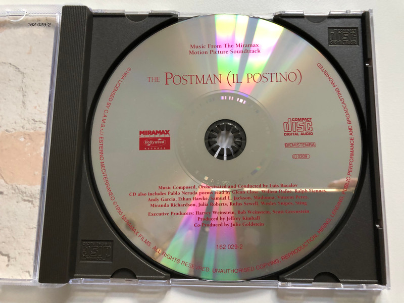 The Postman = Il Postino (Music From The Miramax Motion Picture Soundtrack) / Music composed, orchestrated and conducted by Luis Bacalov / Miramax Records Audio CD 1994 / 162 026-2
