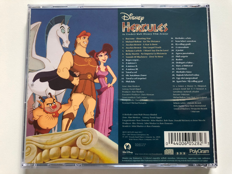 Disney - Herkules - Hercules / Zene: Alan Menken, Eredeti szoveg: David Zippel / Az Eredeti Walt Disney Film Zenéje / Walt Disney Records Audio CD 1997 / 060 528-2