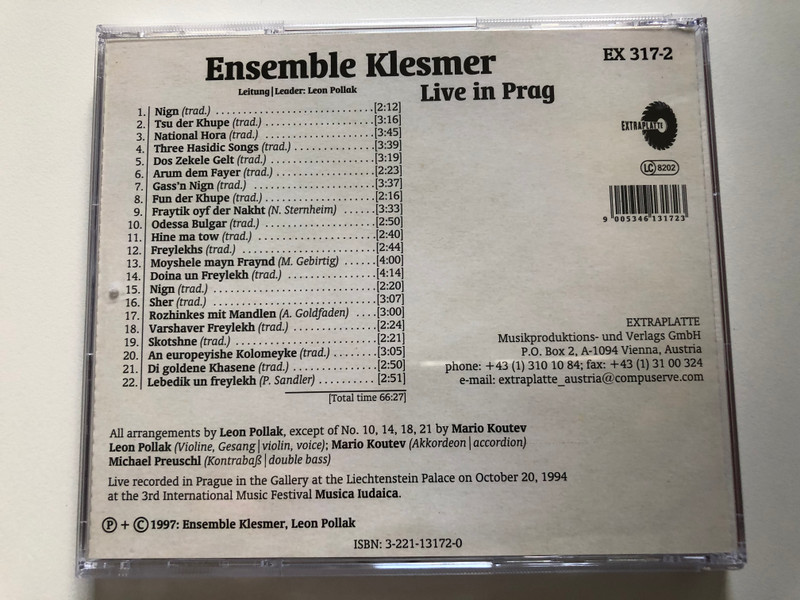 Ensemble Klesmer – Live In Prag / Extraplatte Audio CD 1997 / EX 317-2