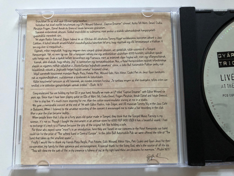 Gyárfás István Trio – Live At The Jazz Café / Featuring: István Regős, István Fekete, Gábor Winand, Viktor Hárs / Audio CD 1996 / PCD CD004