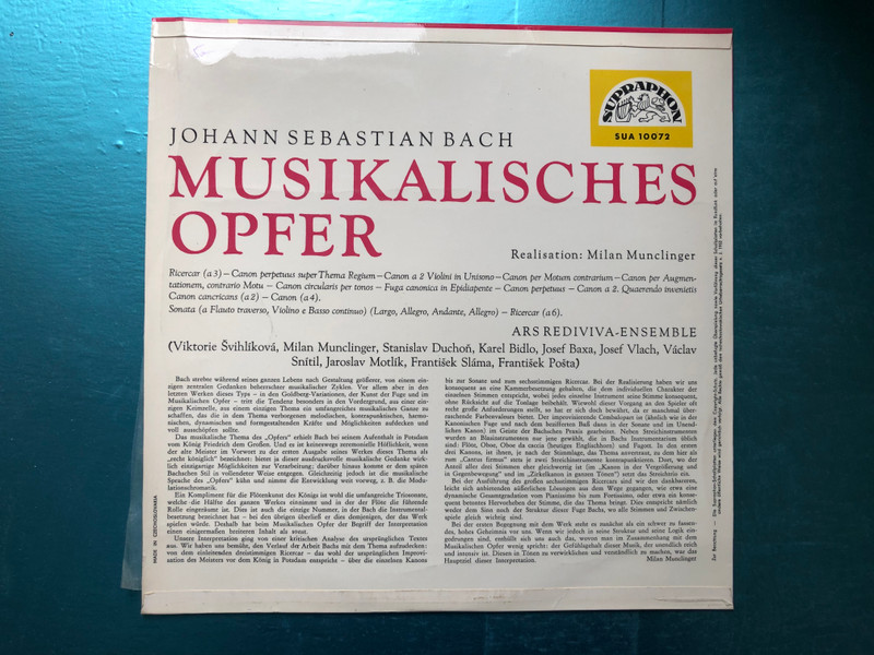 J. S. Bach - Musical Offering / Ars Rediviva Ensemble / Supraphon LP / SUA 10072