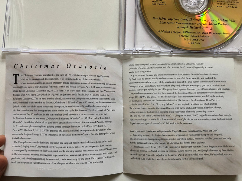 Johann Sebastian Bach - Karácsonyi Oratórium - I., III. Rész BWV 248 / Liszt Ferenc Kamarazenekar, Magyar Állami Énekkar, Helmuth Rilling / MKB (Hungary) Ltd. Audio CD 1992 Stereo / MKB 0001