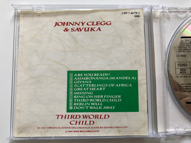 Johnny Clegg & Savuka – Third World Child / EMI Audio CD 1987 Stereo / CDP 7 46778 2