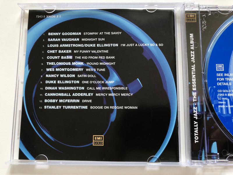 Totally Jazz - The Essential Jazz Album / Chet Baker, Sarah Vaughan, Thelonious Monk, Duke Ellington, Benny Goodman, Cannonball Adderley, Wes Montgomery, and many more / The Gold Collection / EMI Gold Audio CD 1997 / 724383303625