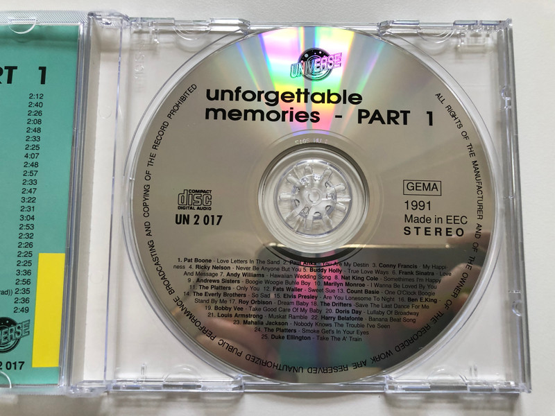 Unforgettable Memories - Part 1 / Ricky Nelson, Marilyn Monroe, Elvis Presley, Roy Orbison / Universe Audio CD Stereo / UN 2 017