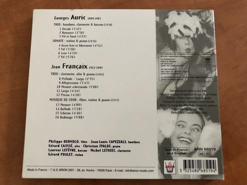 Auric..., Françaix - Musique de Chambre / Bernold, Capezzali, Caussé, Ivaldi, Lefèvre, Lethiec, Poulet / Arion Audio CD 2001 / ARN 68519