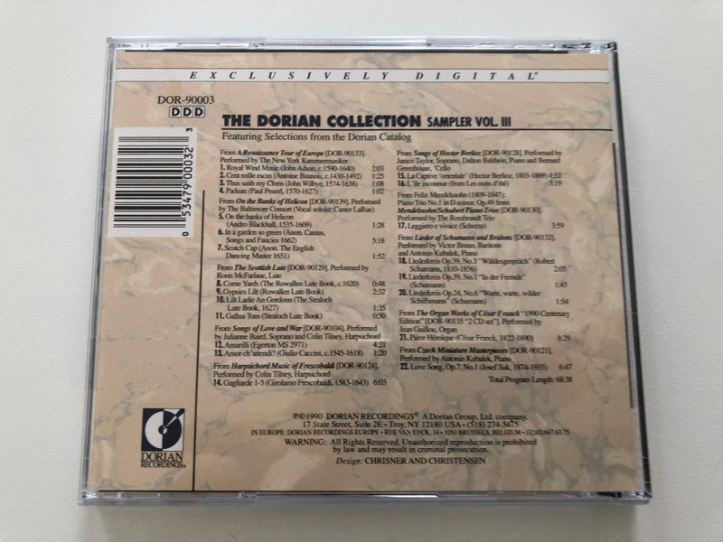 The Dorian Collection Sampler Vol. III. / Dorian Recordings Audio CD 1990 / DOR-90003