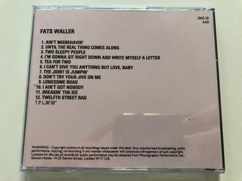 Fats Waller – Ain't Misbehavin' / Pickwick International Audio CD 1990 / SMS 20