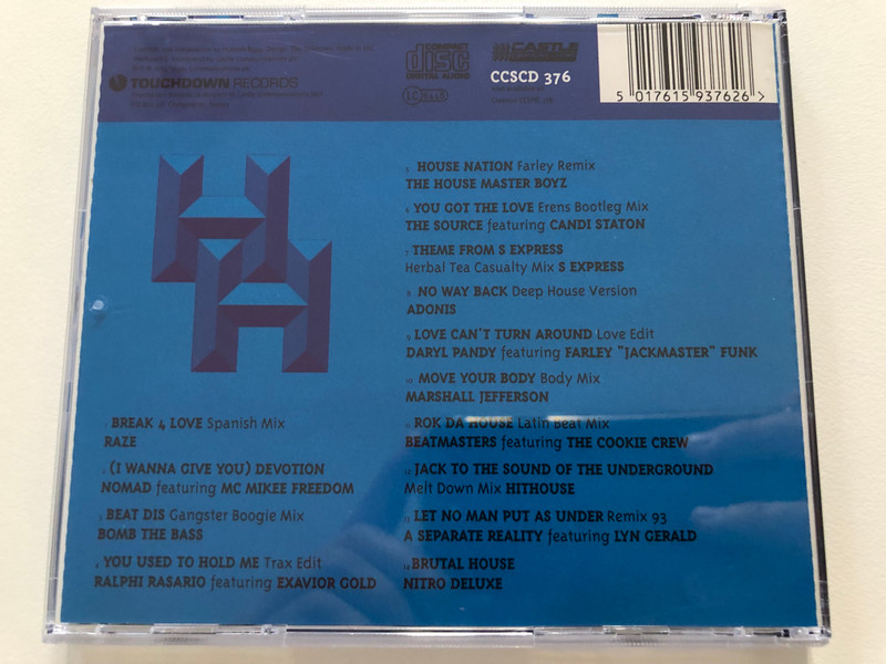 House Classics / Featuring: Raze, Ralphi Rasario, Marshall Jefferson, The House Master Boyz, Nitro Deluxe, S Express, Bomb The Bass, and many more / Touchdown Records Audio CD 1993 / CCSCD 376