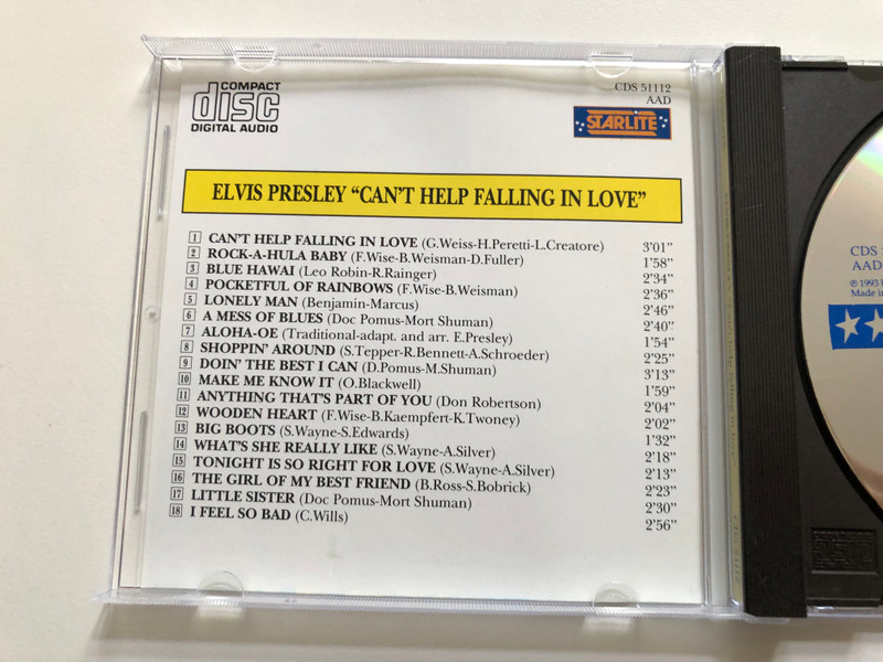 Elvis Presley – Can't Help Falling In Love / Starlite Audio CD 1993 / CDS51112