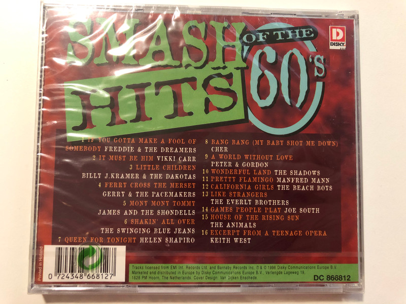 Smash Hits Of The 60's - Vol.3 / Vikki Carr, Joe South, Keith West, Billy J. Kramer & The Dakotas, Tommy James & The Shondells / Disky Audio CD 1996 / DC 866812