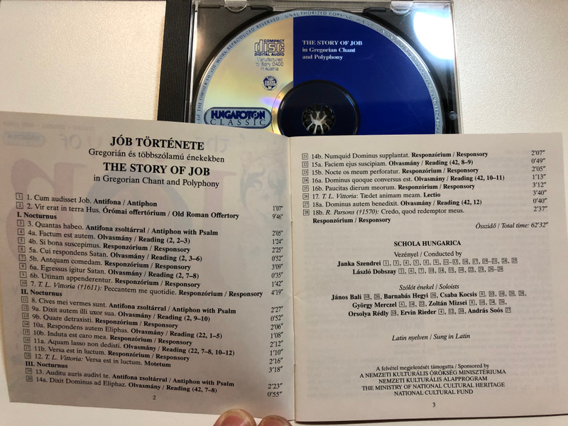The Story of Job - in Gregorian Chant and Polyphony - Schola Hungarica / Laszlo Dobszay, Janka Szendrei / Hungaroton Classic Audio CD 2003 Stereo / HCD 32239