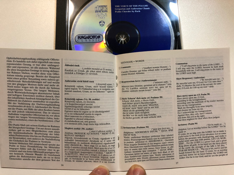 The Voice of the Psalms - Gregorian And Ambrosian Chants, Psalm Chorales By Bach / Schola Hungarica, Conducted by Laszlo Dobszay & Janka Szendrei / Hungaroton Classic Audio CD 2005 Stereo / HCD 32316