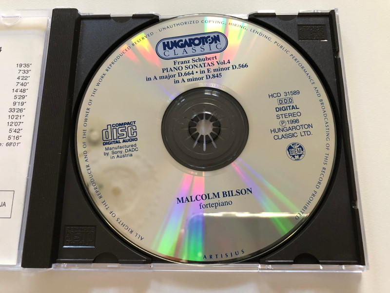 Schubert – Piano Sonatas in A Major D. 664, in E Major D. 566, in A Minor D845 / Malcolm Bilson (fortepiano) / Hungaroton Classic Audio CD 1998 Stereo / HCD 31589