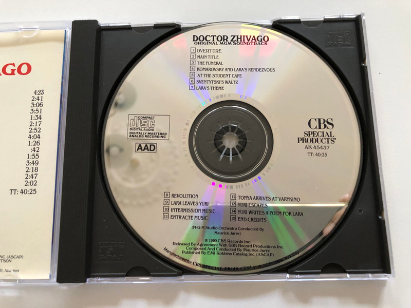Doctor Zhivago (Original MGM Soundtrack) - Music composed and conducted by Maurice Jarre / Starring: Omar Sharif, Julie Christie, Alec Guinness / CBS Special Products Audio CD 1990 / AK 45437