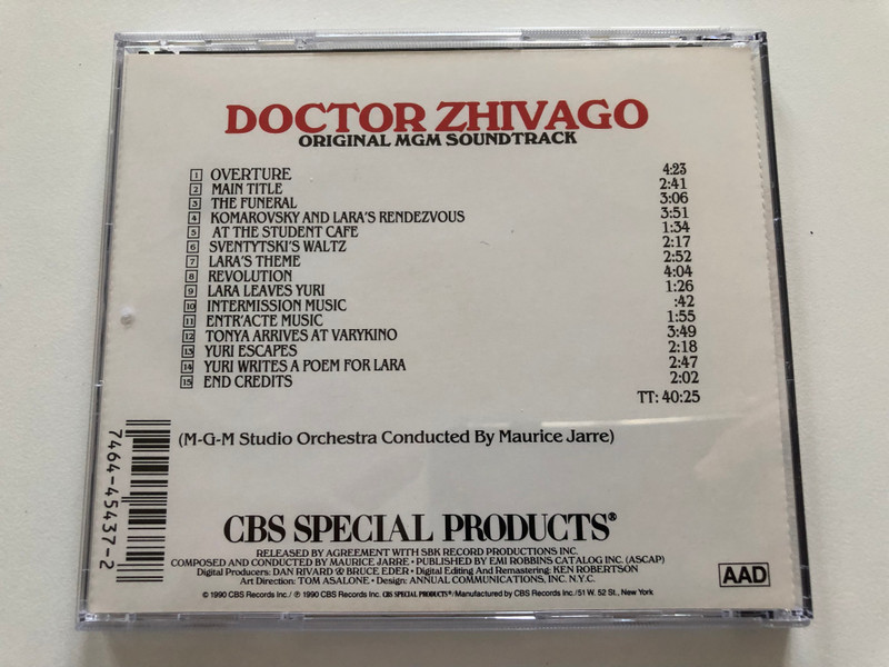 Doctor Zhivago (Original MGM Soundtrack) - Music composed and conducted by Maurice Jarre / Starring: Omar Sharif, Julie Christie, Alec Guinness / CBS Special Products Audio CD 1990 / AK 45437