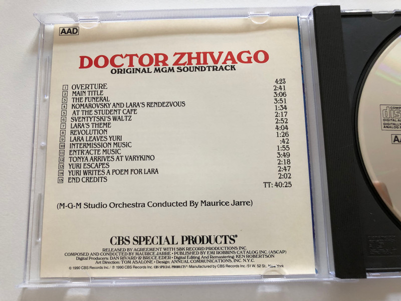 Doctor Zhivago (Original MGM Soundtrack) - Music composed and conducted by Maurice Jarre / Starring: Omar Sharif, Julie Christie, Alec Guinness / CBS Special Products Audio CD 1990 / AK 45437