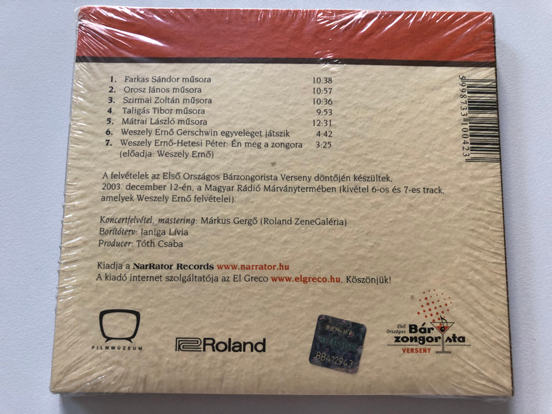 A bárzongorista / Farkas Sándor, Orosz János, Szirmai Zoltán, Taligás Tibor, Weszely Ernő / NarRator Records Audio CD 2003 / NRR042