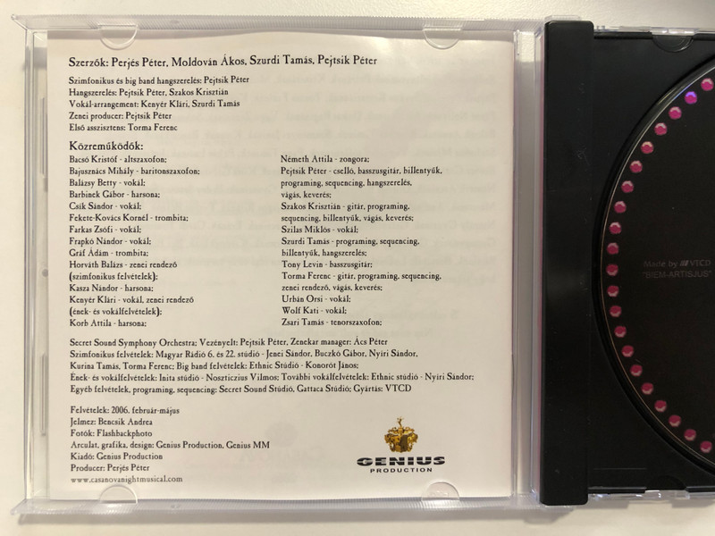 Perjés Péter, Szurdi Tamás, Moldován Ákos, Pejtsik Péter – Casanova Night Musical / GENIUS PRODUCTION Audio CD 2006 / CNM2006 