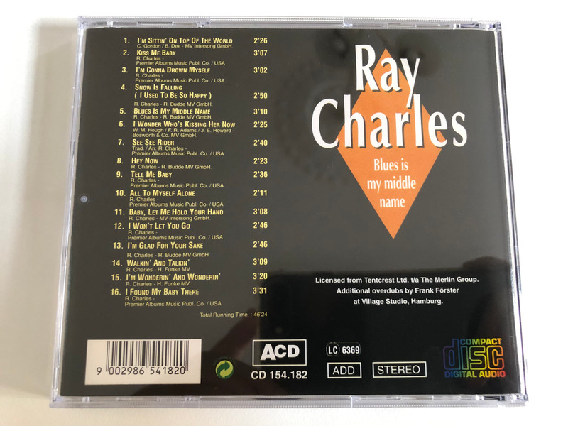 Ray Charles - Blues is my middle name / Kiss me baby, See see rider, Tell me baby, Snow is falling, und viele andere / ACD  Audio CD Stereo / CD 154.182