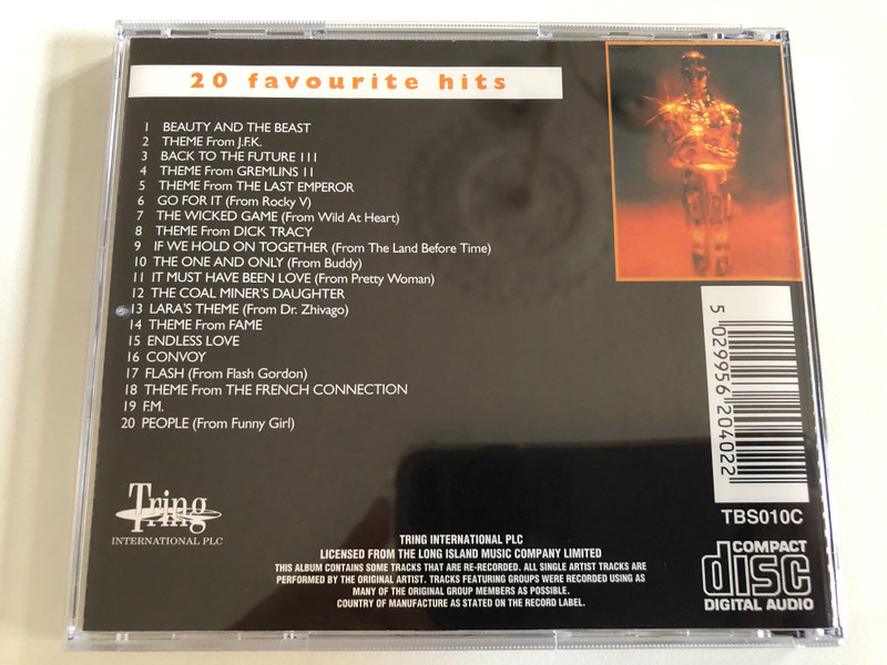 20 favourite Hits - Movies - Disc Three - Beauty & The Beast, It Must Have Been Love, Theme From Fame, and many more... / Tring International Audio CD / TBS010C