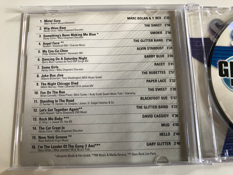 Super Stars - Glam Rock / Fox On The Run, Metal Guru, Some Girls, Angel Face, My Coo Ca Choo, The Cat Crept In, Juke Box Jive, Something's Been Making Me Blue / Marc Bolan & T-Rex, The Sweet / Eurotrend Audio CD 2003 Stereo / CD 152.945