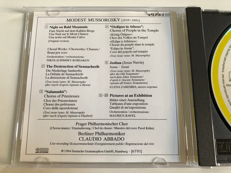 Mussorgsky: Pictures At An Exhibition, Bilder einer Ausstellung, Tableaux d'une exposition, Night On The Bald Mountain, Eine Nacht auf dem Kahlen Berge / Sennacherib, Salammbo / Deutsche Grammophon Audio CD 1994 Stereo / 445 238-2