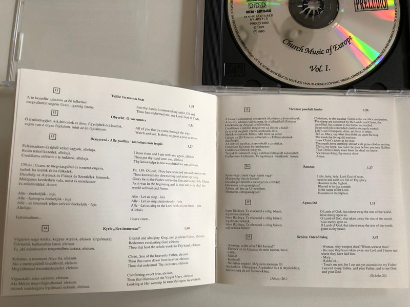 Schola Cantorum Budapestiensis - Conductor: Janos Mezei / Church Music of Europe Vol. 1 / Preludio Audio CD 1993 / PRECD 9302