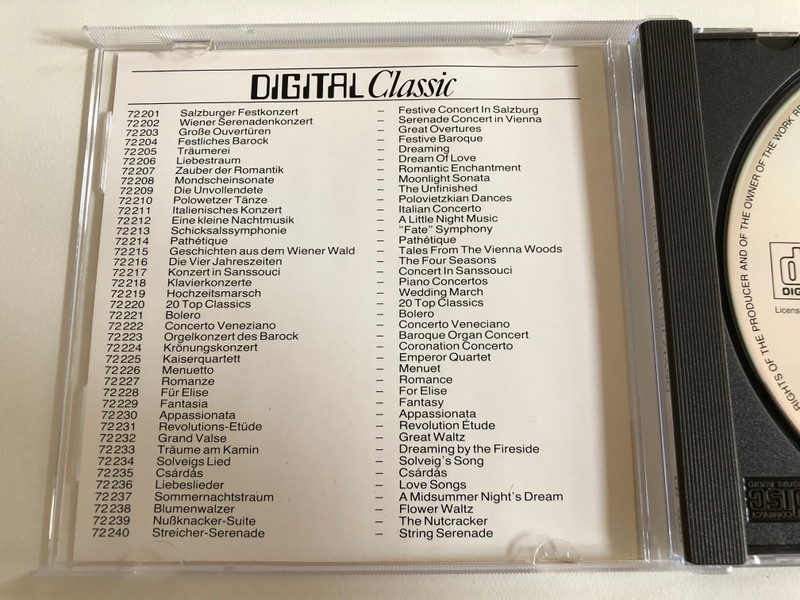 Concerto Veneziano - Vivaldi, Albinoni, Torelli, Manfredini, Marcello, Scarlatti, Corelli / Vivaldi: Concerto per archi e cembalo G-Dur u.a., Albinoni: Concerto a cinque B-Dur, Torelli / Digital Clasic Audio CD Stereo / CD 72222