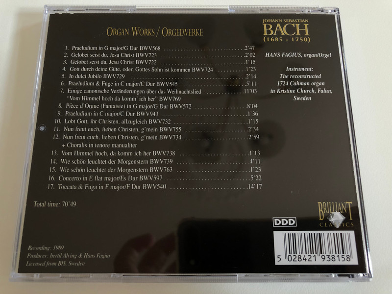Organ Works Orgelwerke / Praeludium BWV 568, Praeludium & Fuga BWV 545, Piece d'Orgue BWV 572, Concerto BWV 597, Toccata & Fuga BWV 540 / Bach Edition - CD 5 / Brilliant Classics Audio CD / 99381/5