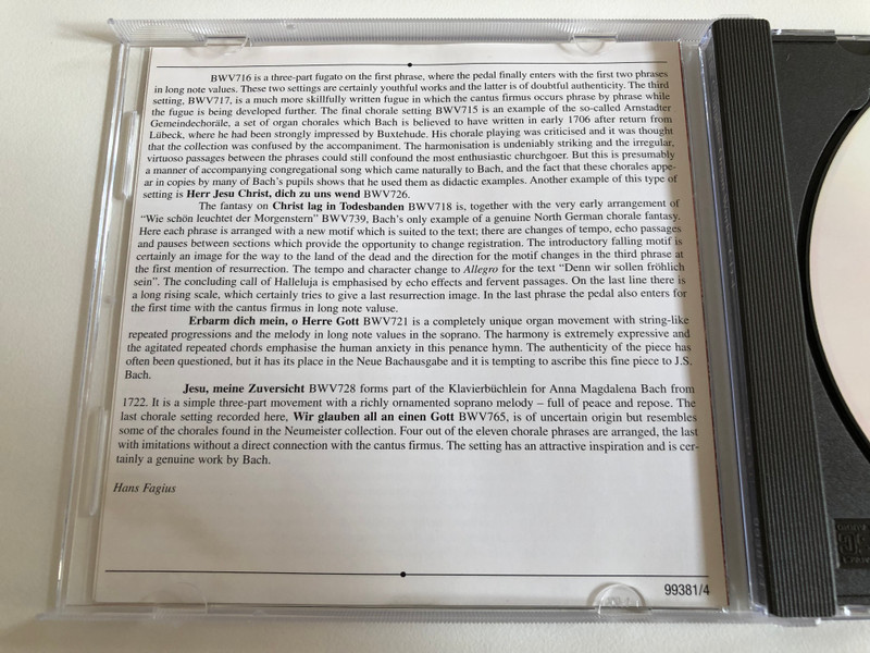 Organ Works = Orgelwerke / Toccata & Fuga BWV 565, Concerto BWV 594, Preludim & Fuga BWV 548, ''Allein Gott in der Hoh' sei Ehr'' BWV 711-715, 717 / Bach Edition - CD 4 / Brilliant Classics Audio CD / 99381/4