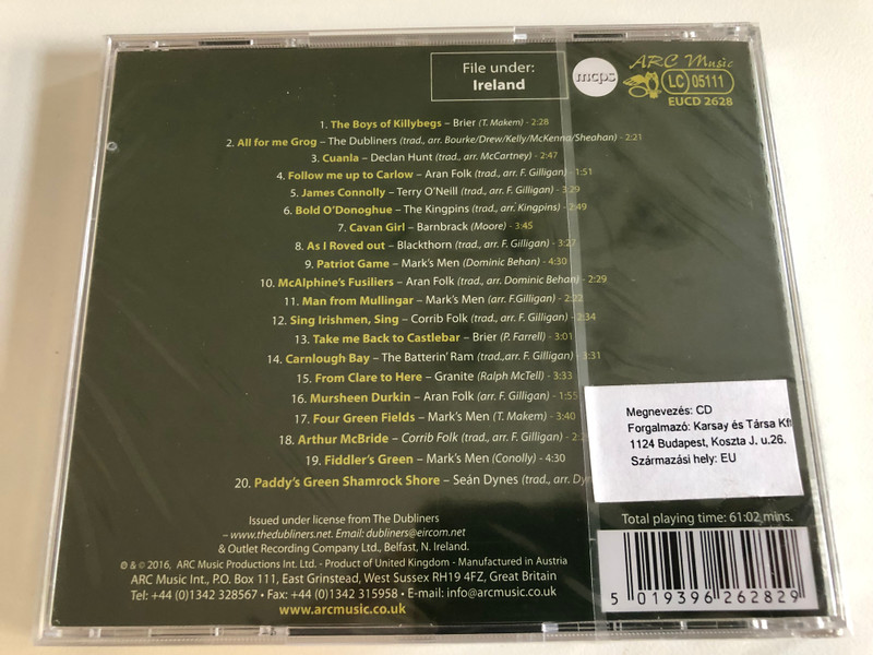 20 Famous Irish Ballads / The Dubliners, Declan Hunt, Aran Folk, Terry O'Neill, Corrib Folk, Barnbrack, Mark's Men, Blackthorn... / ARC Music Audio CD 2016 / EUCD 2628