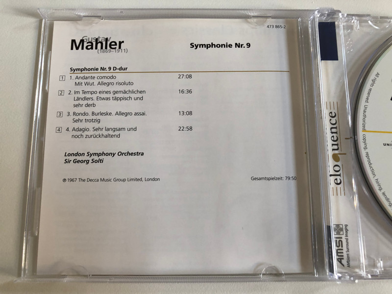 Gustav Mahler - Symphonie Nr. 9 / London Symphony Orchestra, Sir Georg Solti / Eloquence / Decca Audio CD / 473 865-2