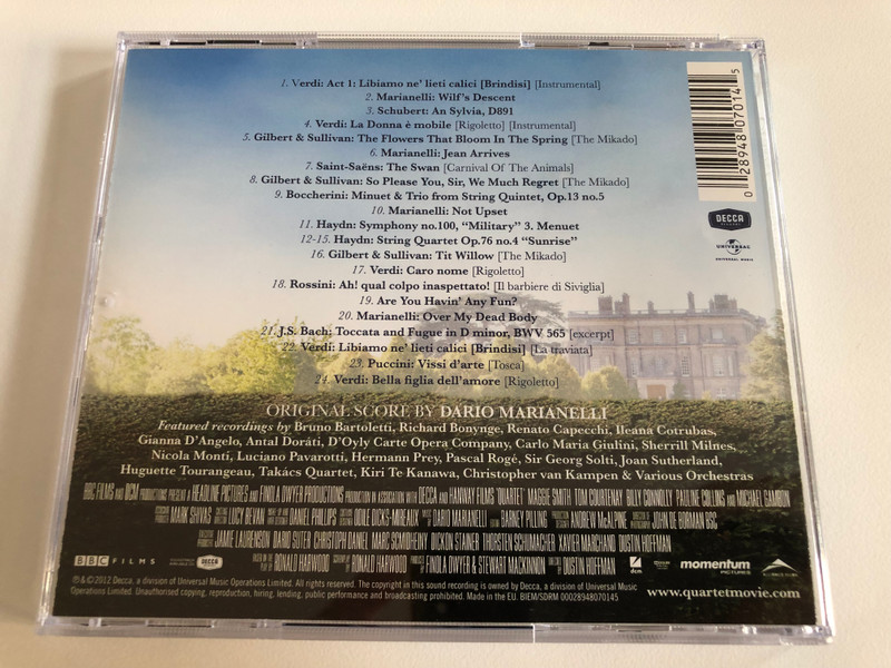 Quartet (Original Motion Picture Soundtrack) / Directed by Dustin Hoffman / Four Friends Looking For A Little Harmony / Decca Audio CD 2012 / 4807014