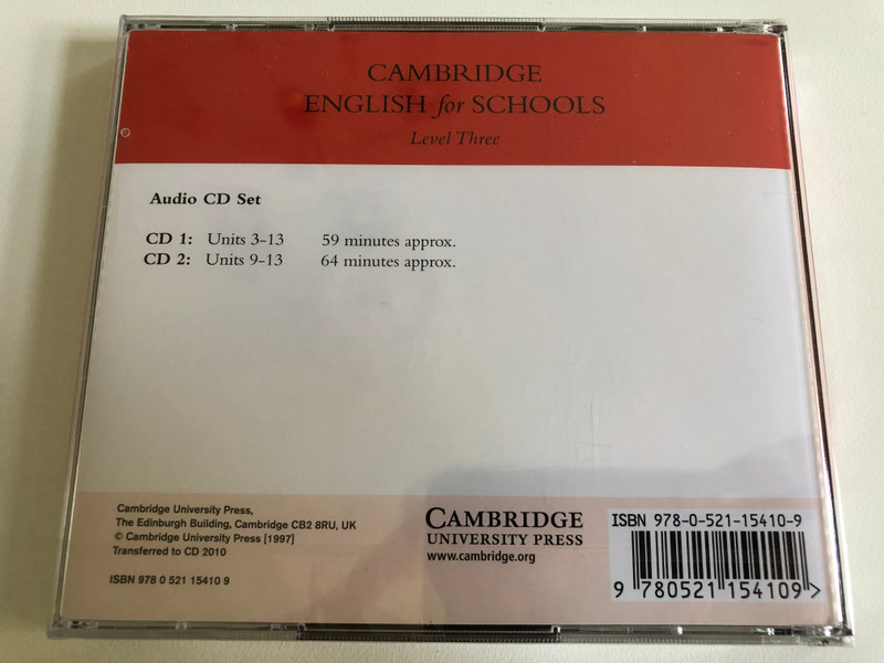 Cambridge English for Schools: Level 3 / 2 Audio CDs / Authors: Andrew Littlejohn , Diana Hicks Publisher: Cambridge University Press (9780521154109)