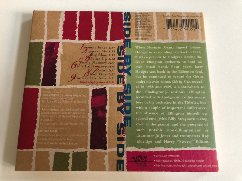 Side By Side - Duke Ellington And Johnny Hodges, plus others / Verve Records Audio CD 1999 Stereo / 314 521 405-2