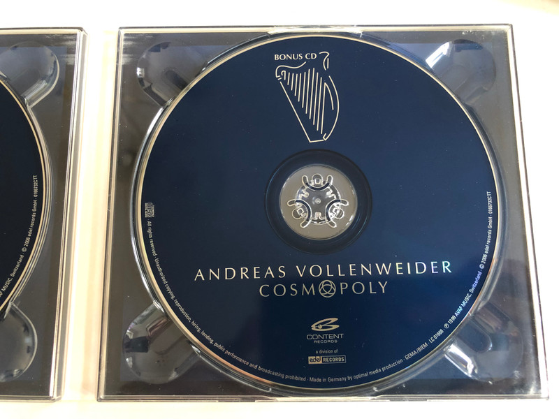 Andreas Vollenweider – Cosmopoly - Including Bonus CD / Feat. Carlos Nunez, Abdullah Ibrahim, Bobby McFerrin, Jivan Gasparyan, Chinese Orchestra, Chun Liang Al Huang, Carly Simon / Content Records 2x Audio CD / 0166732CTT