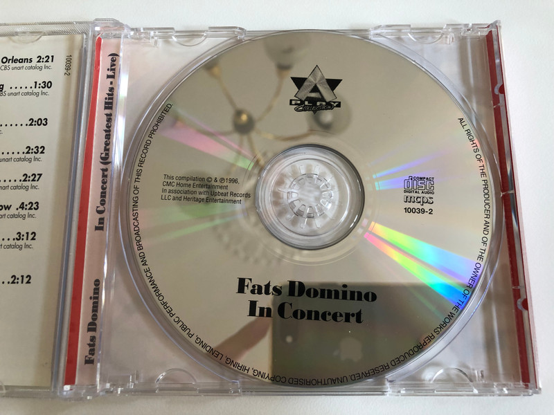 Fats Domino – In Concert (Greatest Hits Live) / Includes: Blueberry Hill, I'm Ready, Ain't That A Shame, I'm Walking / A Play Collection Audio CD 1996 / 10039-2