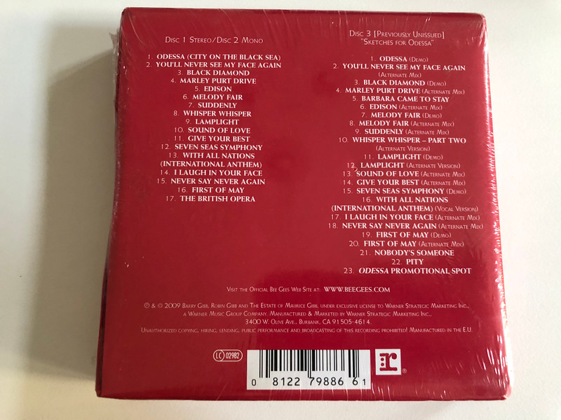 Bee Gees – Odessa / 3CDs Digitally Remastered, Features Original Stereo & Mono Mixes, Plus Previously Unissued Demos, Outtakes, & Alternate Mixes Also Includes New Liner Notes / Reprise Records 3x Audio CD 2009 / 8122-79886-6