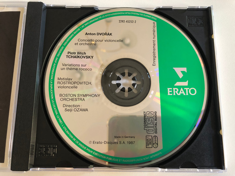 Dvořák: Concerto Pour Violoncelle, Tchaikovsky: Variations Rococo / Mstislav Rostropovich, Boston Symphony Orchestra, Seiji Ozawa / Erato Audio CD 1987 / 2292-45252-2